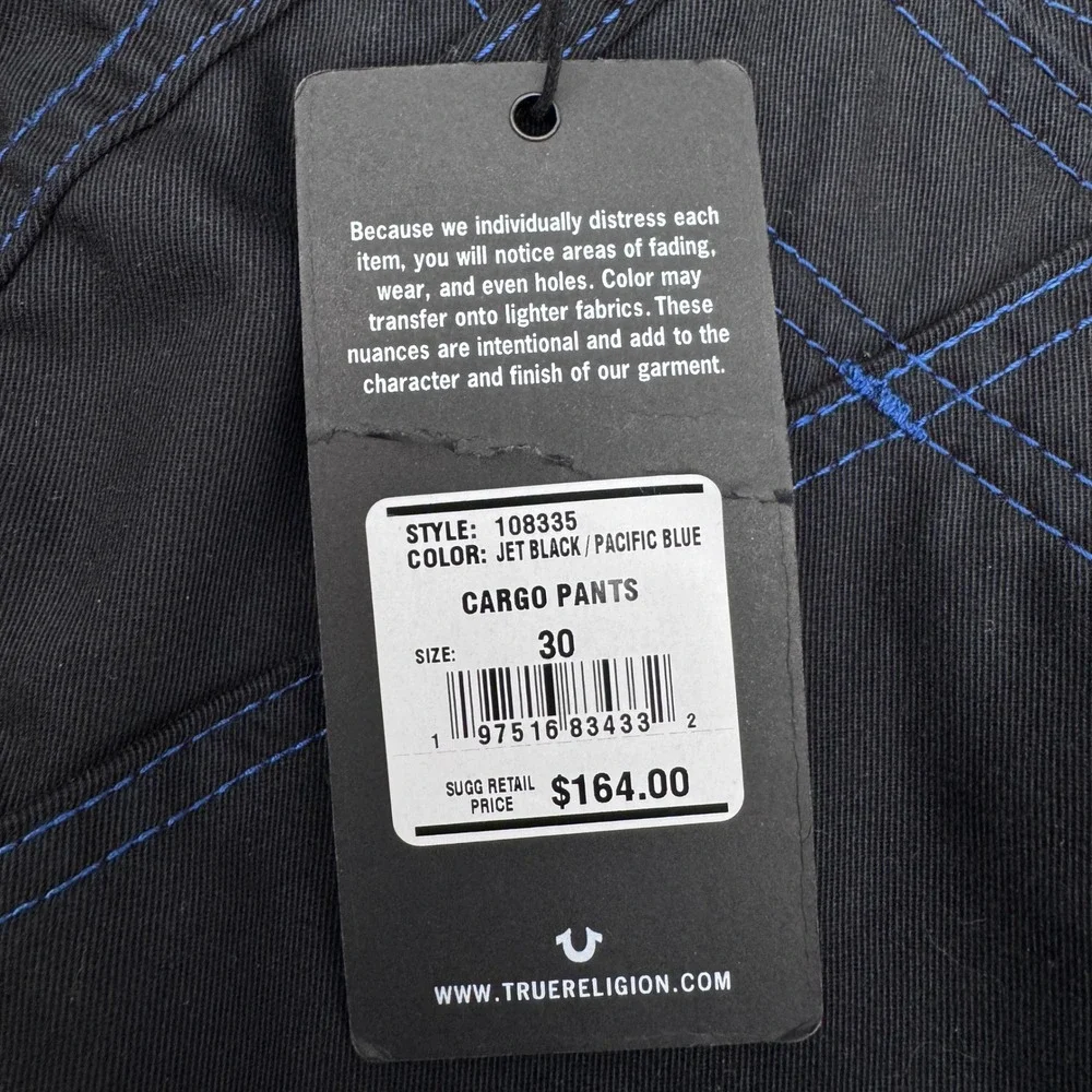 True Religion Cargo Pants Mens 30 Jet Black Pacific Blue NWT